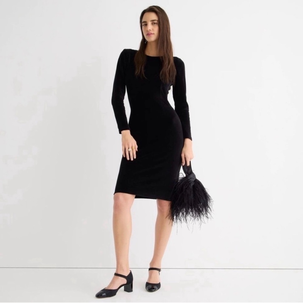 J Crew Dress 8 Black Italian Velvet  Scoopback Sheath‎ Bodycon